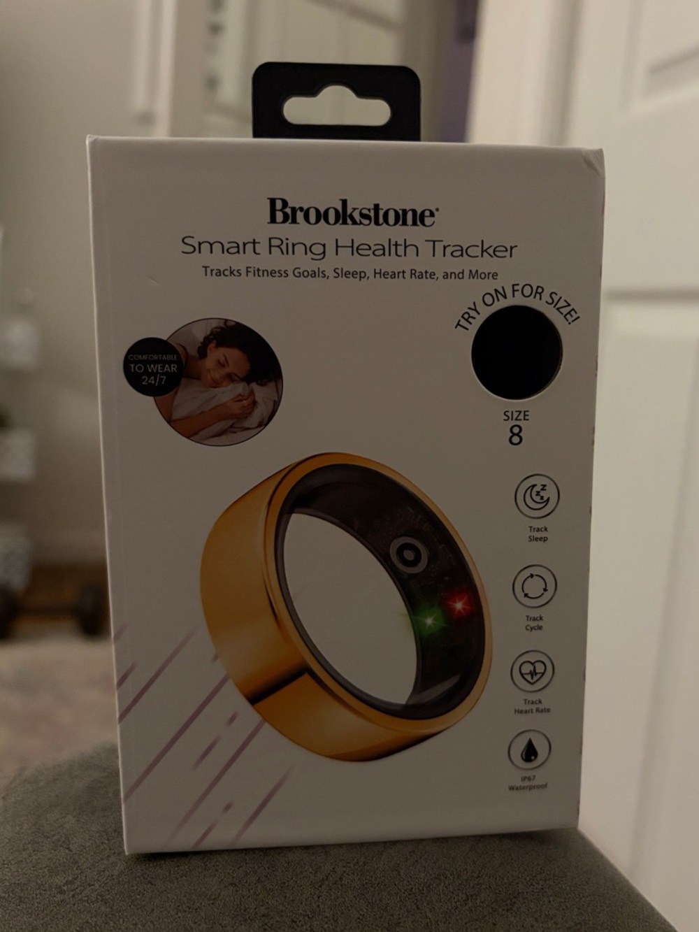BRAND NEW Brookstone Smart Ring Health Tracker - Metallic Gold/Black Accent